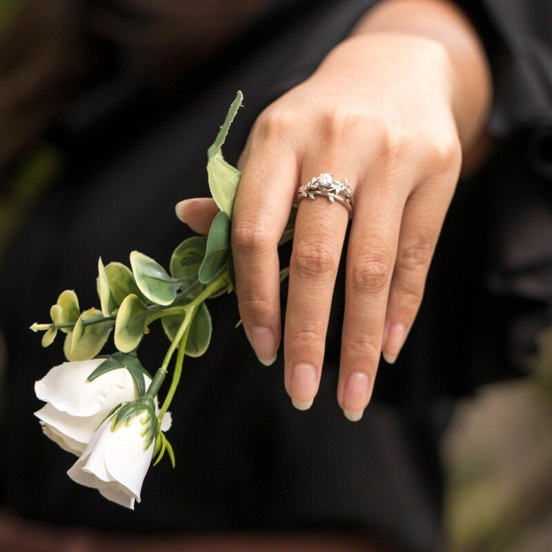 10K White Gold 1.5-3.5 CTW Round Cut Lab-Grown Diamond Vine Custom Natural Inspired Engagement Ring-4