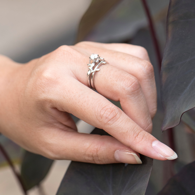 10K White Gold 1.5-3.5 CTW Round Cut Lab-Grown Diamond Vine Custom Natural Inspired Engagement Ring-5