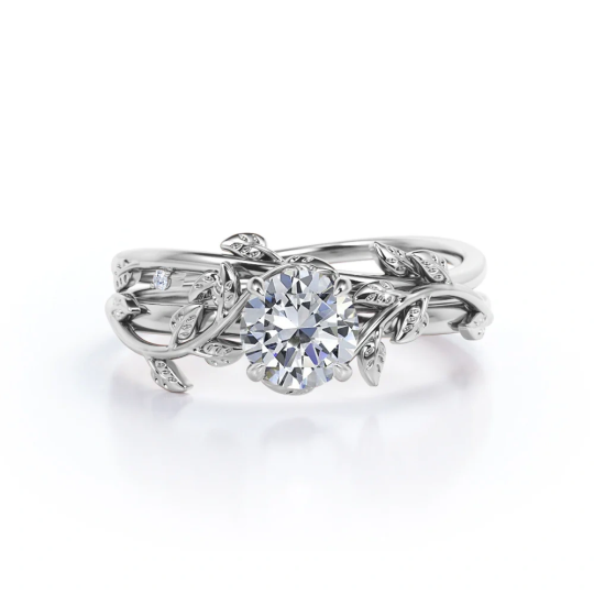 10K White Gold 1.5-3.5 CTW Round Cut Lab-Grown Diamond Vine Custom Natural Inspired Engagement Ring