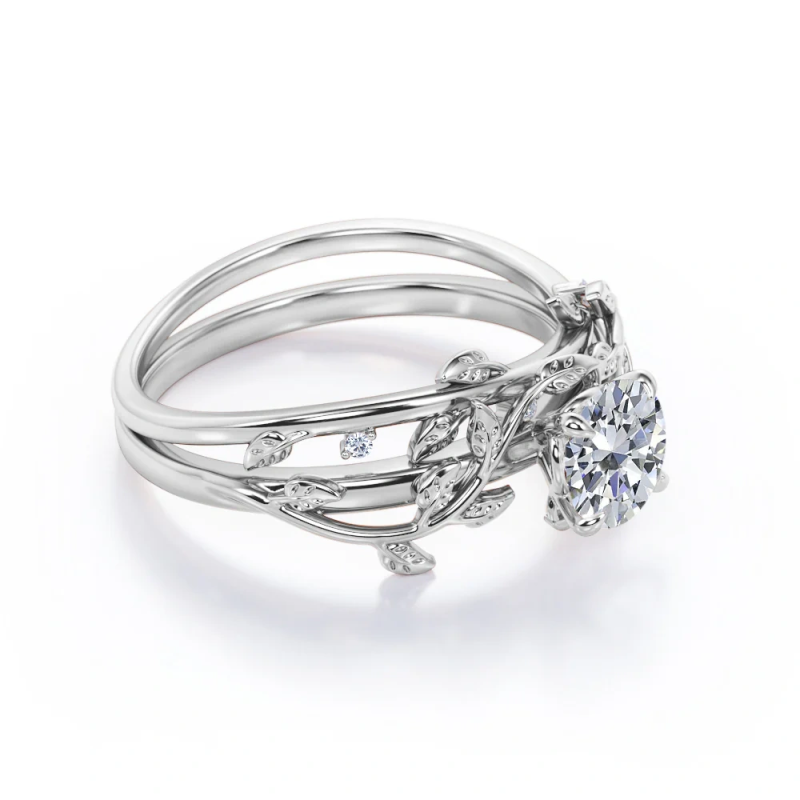 10K White Gold 1.5-3.5 CTW Round Cut Lab-Grown Diamond Vine Custom Natural Inspired Engagement Ring-7