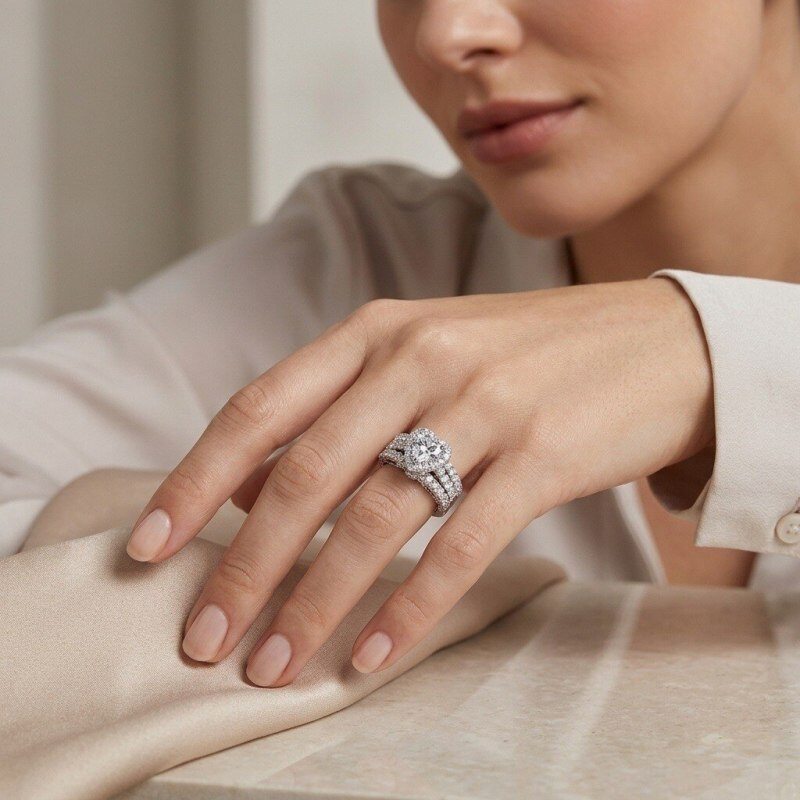 18K White Gold 1.5CT Heart Cut Lab-Grown Diamond Custom Bridal Set D Color VVS2 Clarity 3EX IGI Certified-2