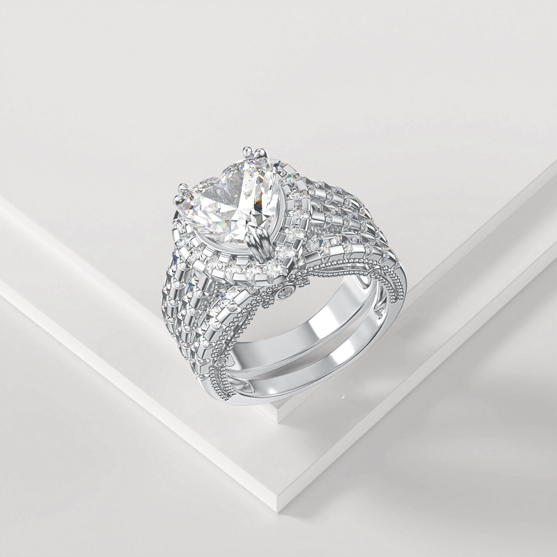 18K White Gold 1.5CT Heart Cut Lab-Grown Diamond Custom Bridal Set D Color VVS2 Clarity 3EX IGI Certified-3