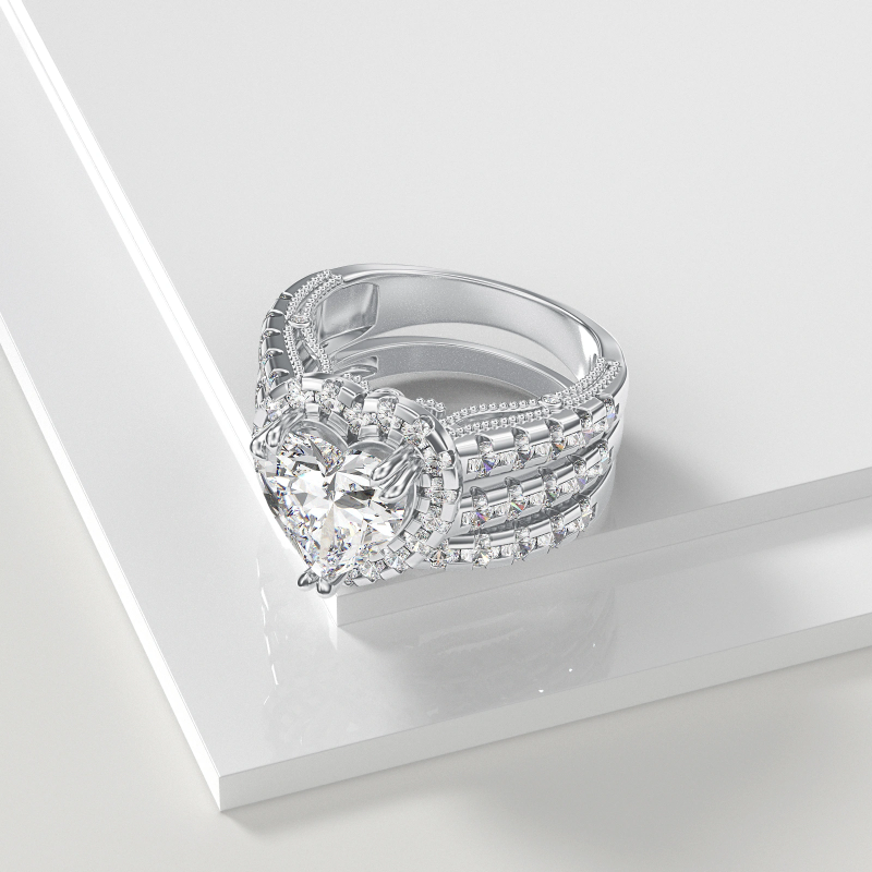 18K White Gold 1.5CT Heart Cut Lab-Grown Diamond Custom Bridal Set D Color VVS2 Clarity 3EX IGI Certified-4