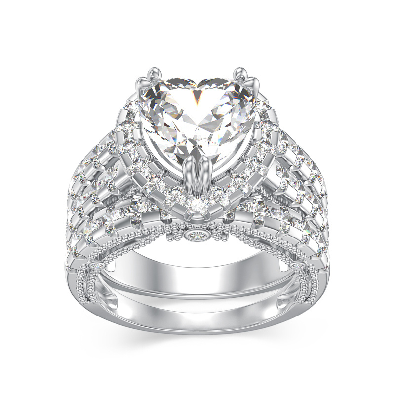 10K White Gold 1.5CT Heart Cut Lab-Grown Diamond Custom Bridal Set D Color VVS2 Clarity 3EX IGI Certified-10
