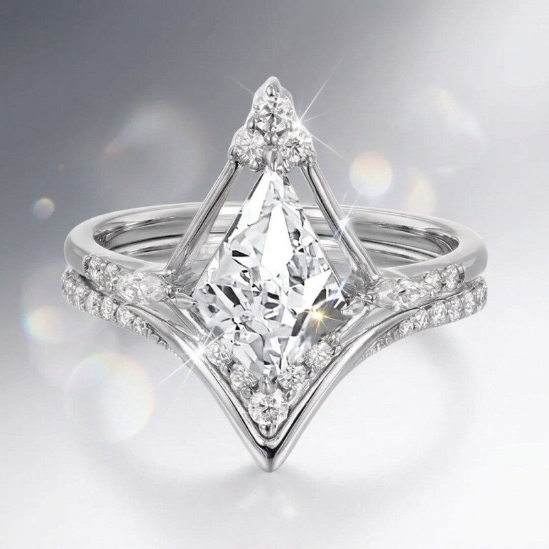 Bague de fiançailles personnalisée en or blanc 14K avec diamant de laboratoire taillé en forme de cerf-volant de 1,5 CT, couleur D, pureté VVS2, taille 3EX, certifiée IGI-3