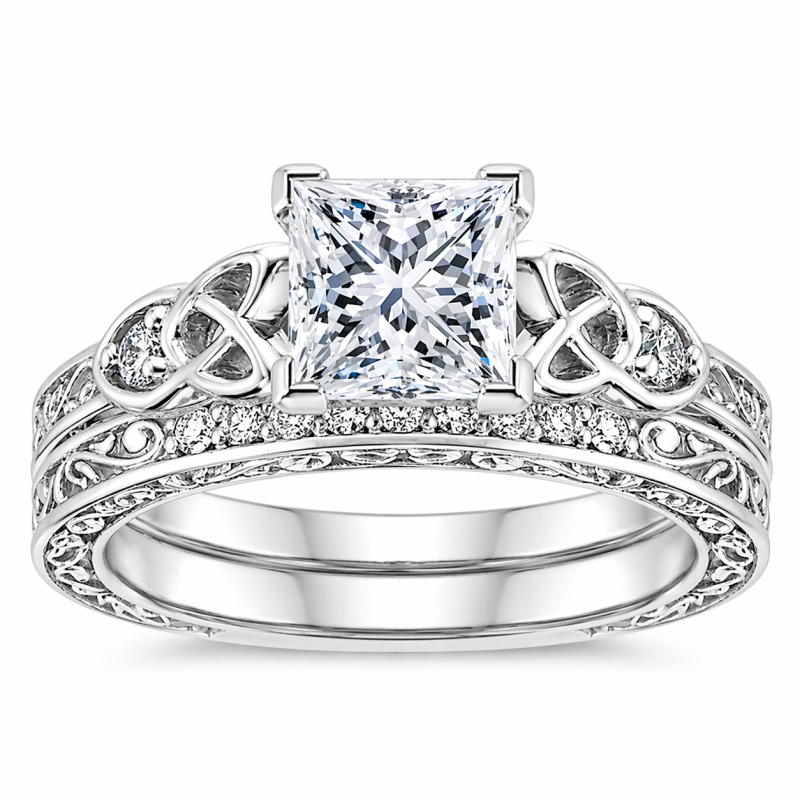 Anillo de compromiso personalizado en oro blanco de 14 quilates con diamante de laboratorio talla princesa de 1,5 quilates, color D, pureza VVS2, certificado IGI, 3EX.-17