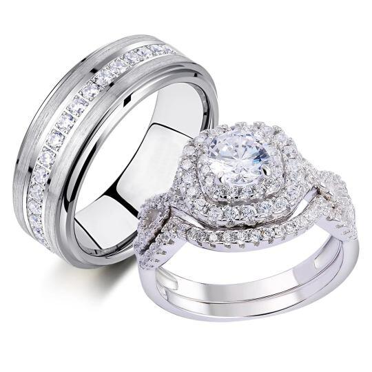 10K White Gold 1.5CT Round Cut Lab-Grown Diamond Custom Couple Rings D Color VVS2 Clarity 3EX IGI Certified