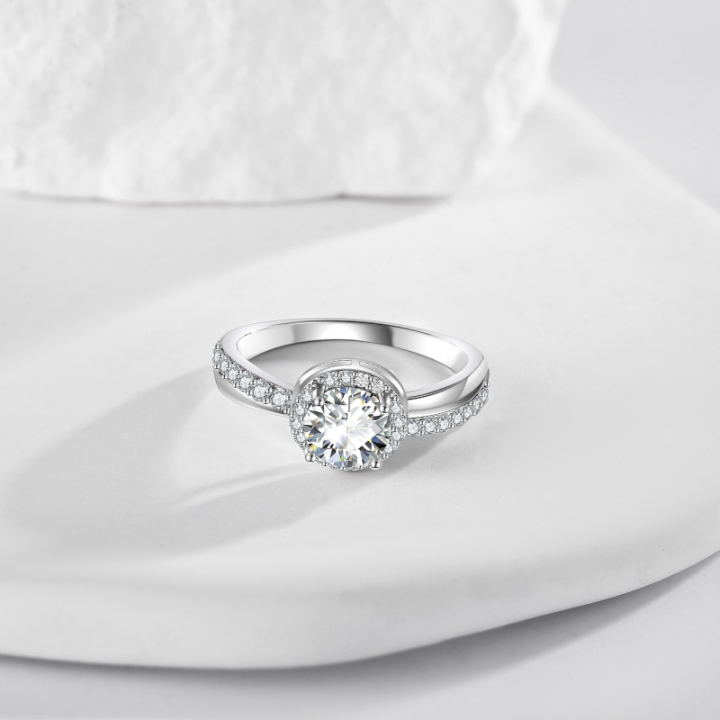 Bague de fiançailles personnalisée en or blanc 18K, 1,5 CT, taille ronde, diamant cultivé en laboratoire, couleur D, pureté VVS2, certification 3EX IGI-3