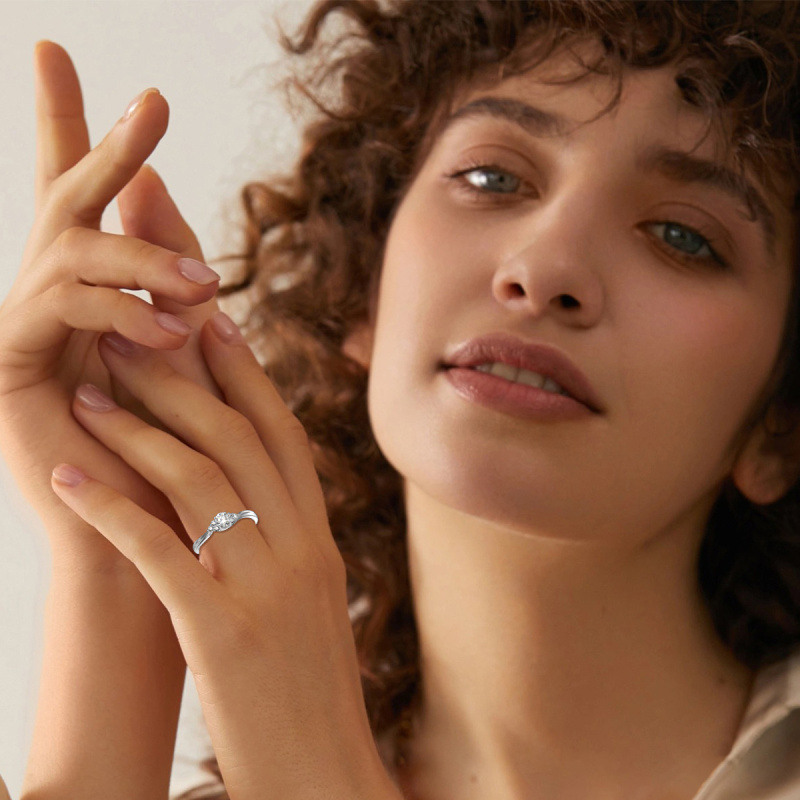 Anillo de compromiso de oro blanco 14K con corte redondo de 1,5 a 5 CT-2