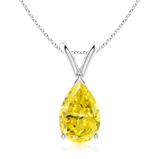Collar solitario de diamante amarillo cultivado en laboratorio de 1 quilate, talla pera, en oro blanco de 14 quilates.
