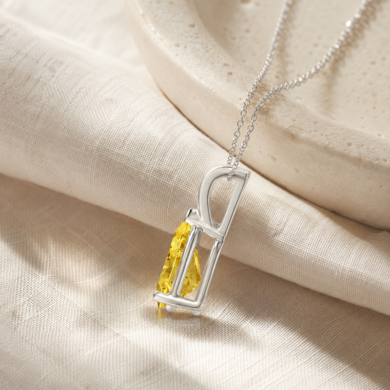 Collar solitario de oro blanco de 14 quilates con diamante amarillo cultivado en laboratorio de 1 quilate en forma de pera.-3