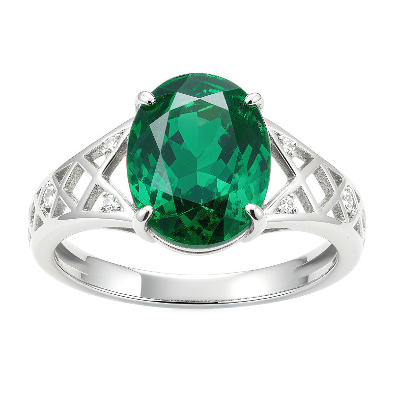 14K White Gold 1 to 6 CT Oval Cut Moissanite & Artificial Emerald Engagement Ring-1