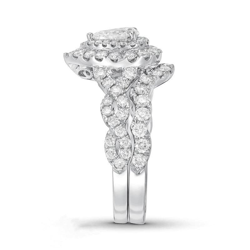 14K White Gold 1 to 6 CT Pear Cut Moissanite Bridal Set-4