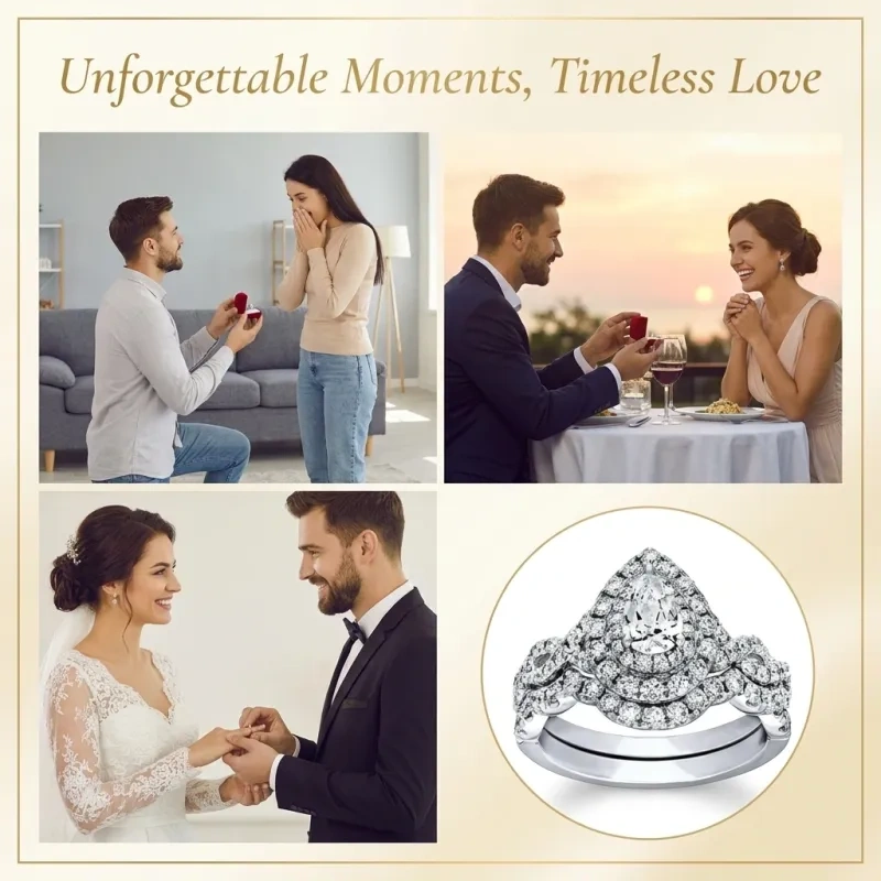 14K White Gold 1 to 6 CT Pear Cut Moissanite Bridal Set-6