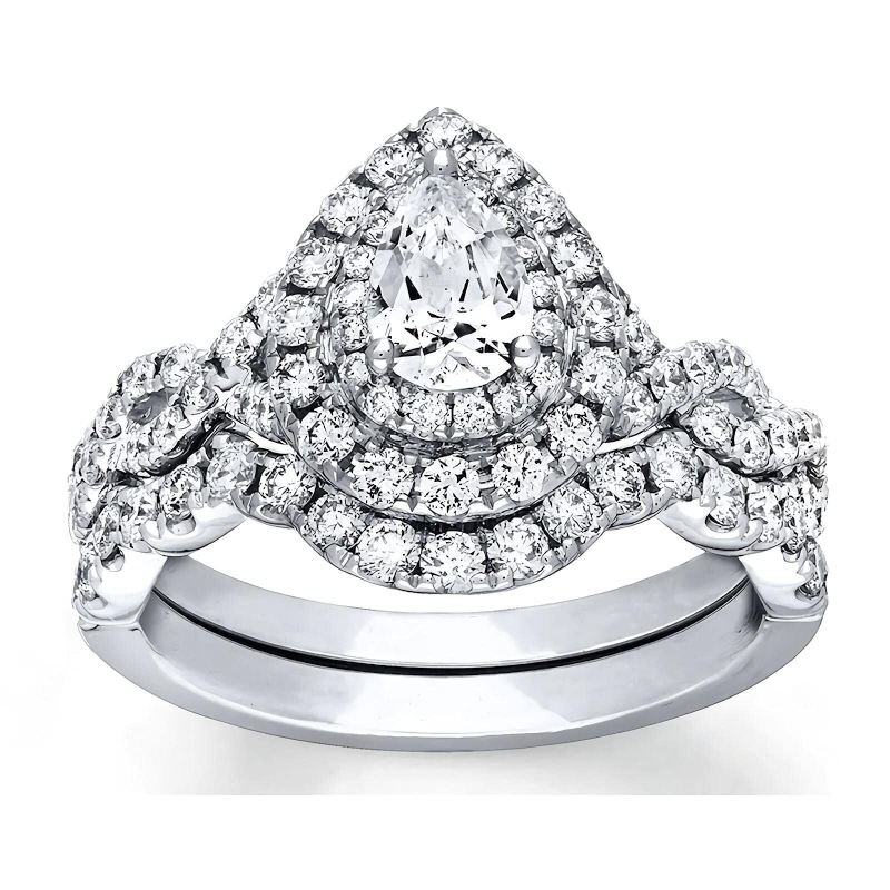 14K White Gold 1 to 6 CT Pear Cut Moissanite Bridal Set-9