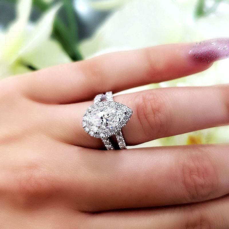 14K White Gold 1 to 6 CT Pear Cut Moissanite Engagement Ring-2