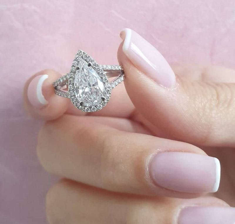 14K White Gold 1 to 6 CT Pear Cut Moissanite Engagement Ring-3