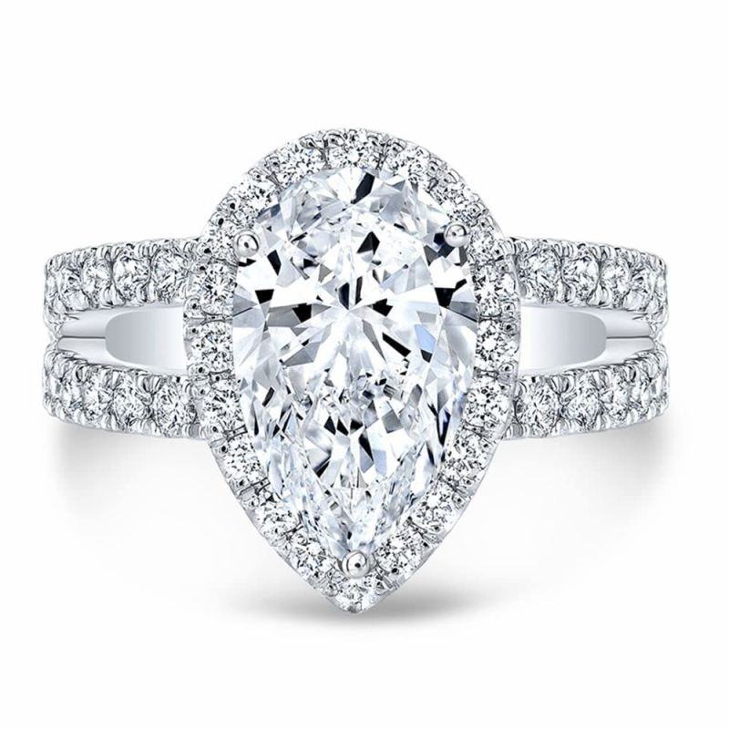 14K White Gold 1 to 6 CT Pear Cut Moissanite Engagement Ring-4