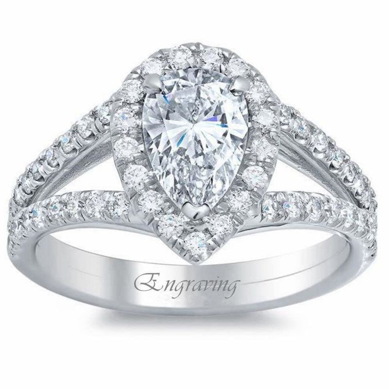 14K White Gold 1 to 6 CT Pear Cut Moissanite Engagement Ring-5