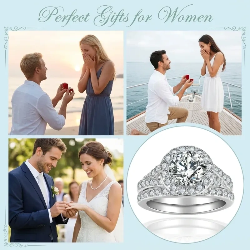 Conjunto nupcial de oro blanco 14K con moissanita de corte redondo de 1 a 6 CT-5