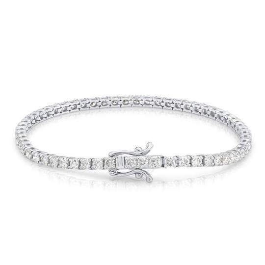 Tennisarmband van 14-karaats witgoud met 3,3 karaat ronde, in het laboratorium gekweekte diamanten.