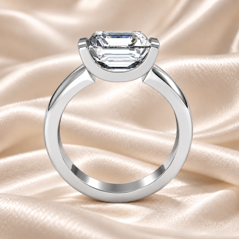 Anillo de compromiso solitario de oro blanco de 10 quilates con diamante cultivado en laboratorio de talla Asscher y engaste a tensión.-4
