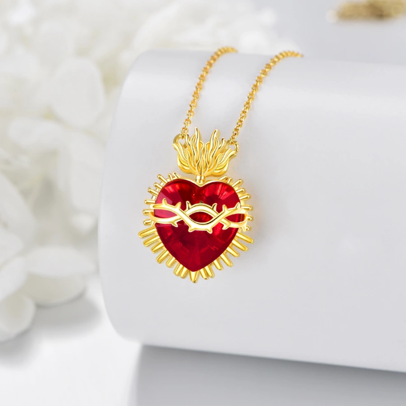 Collier en or 14 carats avec cristal et pierre de naissance personnalisée en forme de cœur pour femme-3
