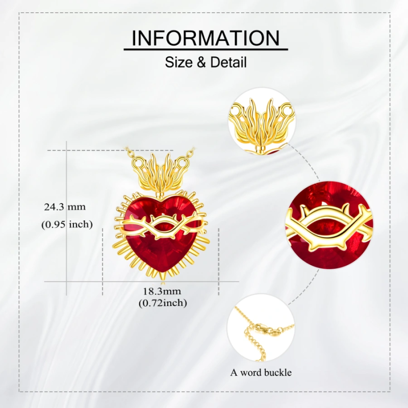 Collier en or 14 carats avec cristal et pierre de naissance personnalisée en forme de cœur pour femme-4