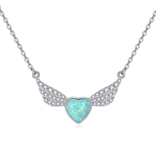 Sterling Silver Cubic Zirconia & Opal Angel Wing Pendant Necklace