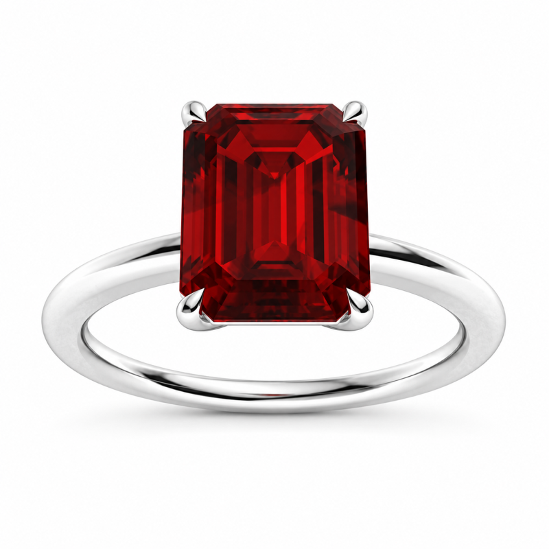Anillo de compromiso solitario de oro blanco de 14 quilates con granate talla esmeralda-10