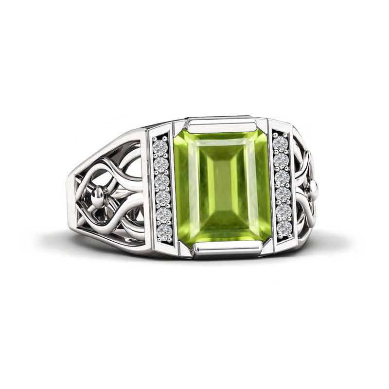 Anillo de compromiso personalizado para mujer, en oro blanco de 14 quilates con peridoto talla esmeralda-15
