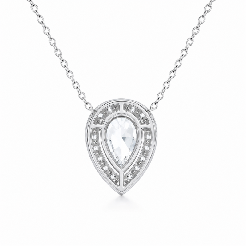 Collares con halo de diamantes cultivados en laboratorio con talla de corazón en oro blanco de 18 quilates-4