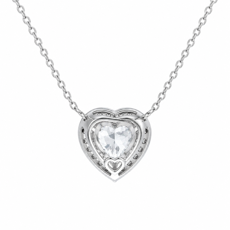 Collares con halo de diamantes cultivados en laboratorio con talla de corazón en oro blanco de 18 quilates-4