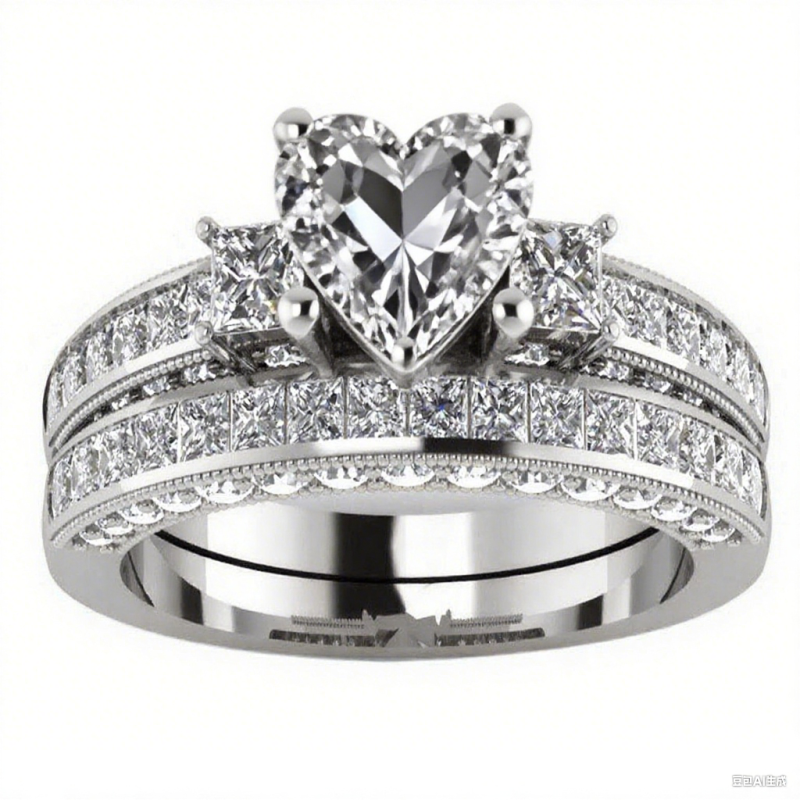 14K White Gold Heart Cut Moissanite Bridal Set-13