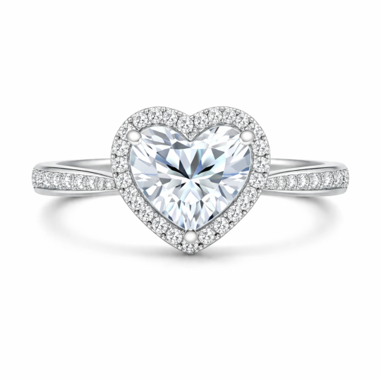 Bague de fiançailles en or blanc 14K avec diamant moissanite taillé en cœur