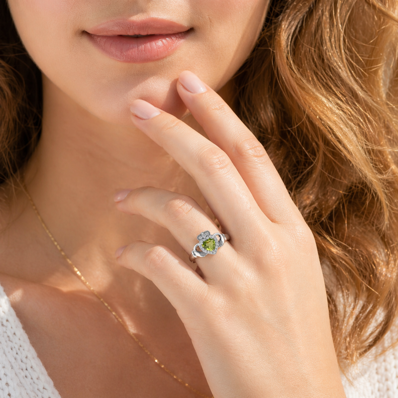 14K White Gold Heart Cut Peridot Custom Engagement Ring for Women-2