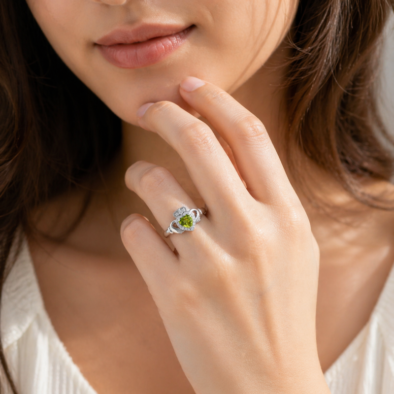 14K White Gold Heart Cut Peridot Custom Engagement Ring for Women-3