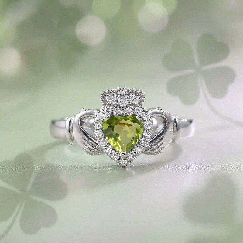 14K White Gold Heart Cut Peridot Custom Engagement Ring for Women-4