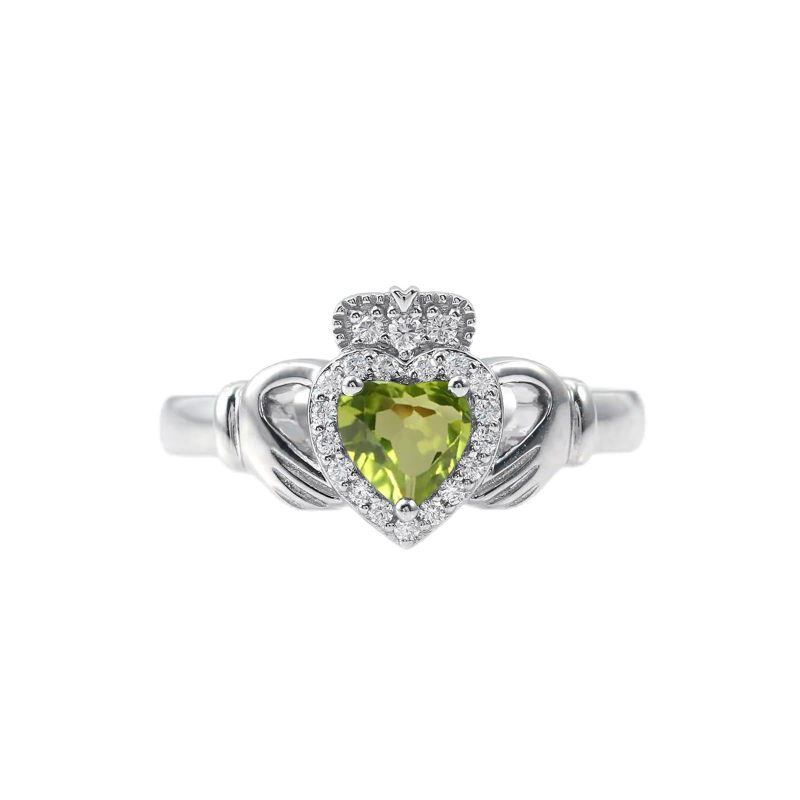 Bague de fiançailles personnalisée en or blanc 10K avec peridot taillé en cœur pour femmes-1