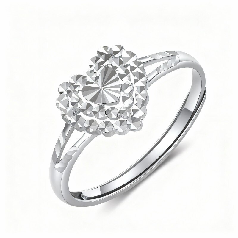 Bague cœur ouverte en platine plaqué or blanc-1