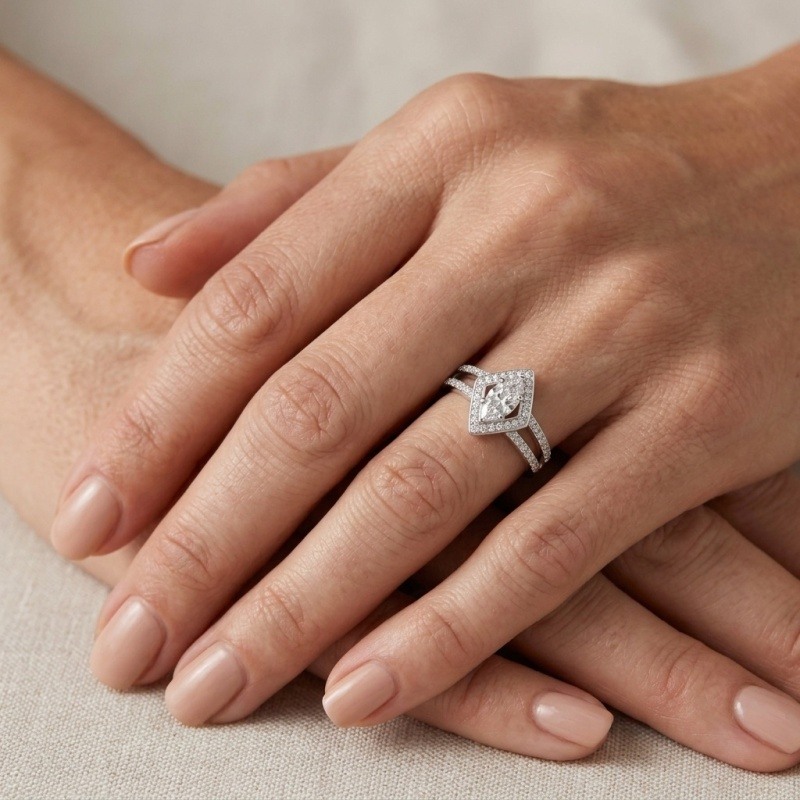 14K White Gold Marquise Cut Moissanite Engagement Ring-2