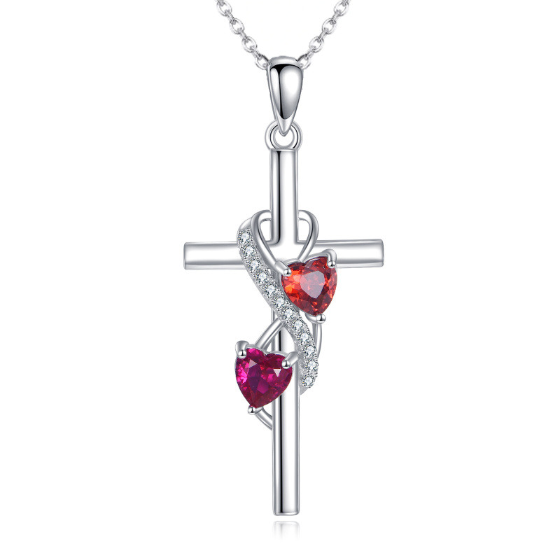 Collier pendentif croix et symbole de l'infini en or blanc 14 carats et moissanite-1