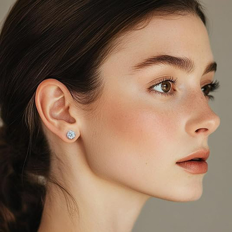 14K White Gold Moissanite Rose Stud Earrings-3