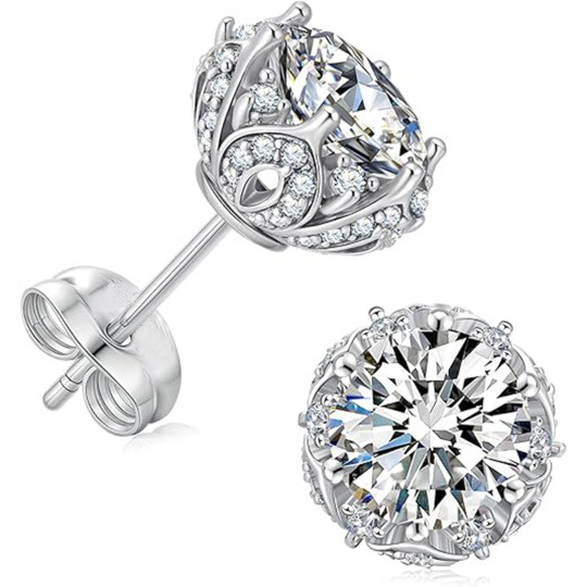 Aretes de Tachuelas Rosa de Moissanita y Oro Blanco 14K