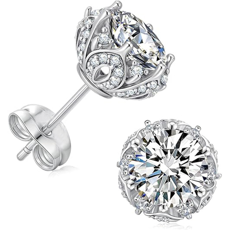 14K White Gold Moissanite Rose Stud Earrings-1