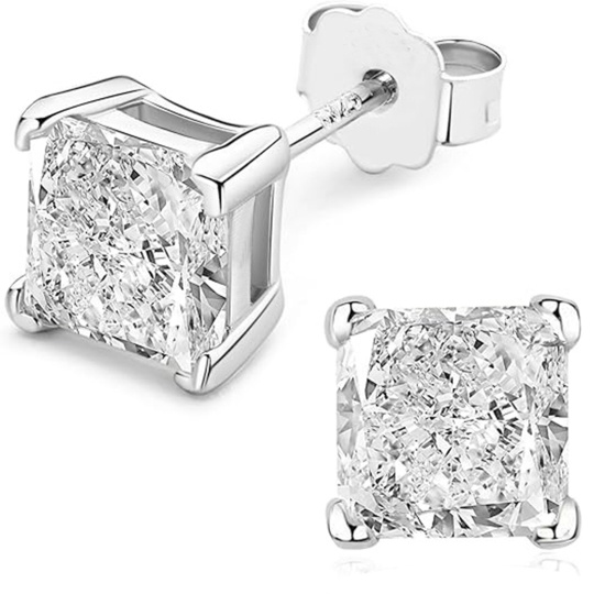 Aretes de tachuelas de moissanita en oro blanco 14K