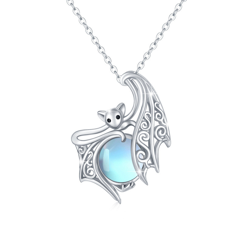 Collier pendentif chauve-souris en or blanc 14 carats et pierre de lune-1