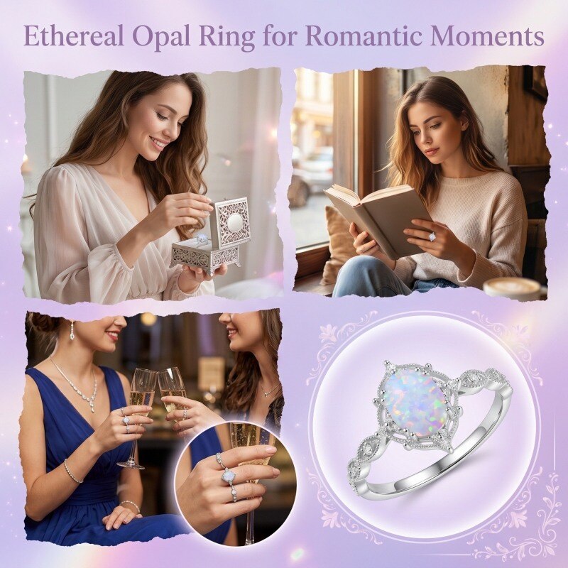 10K White Gold Oval Cut Opal Engagement Ring-4