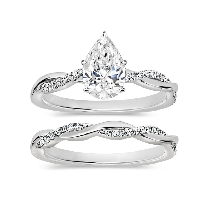 14K White Gold Pear Cut Moissanite Bridal Set-17