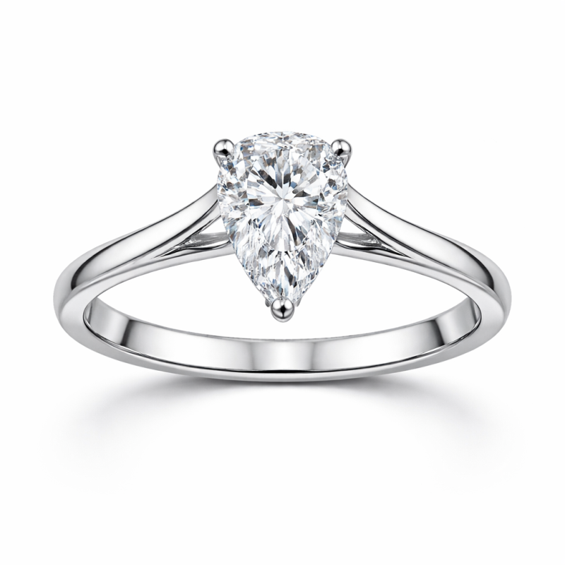 14K White Gold Pear Cut Moissanite Engagement Ring-5